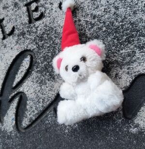 Plush White Bear Ornament With Santa Hat Christmas Decor Stuffed Animal